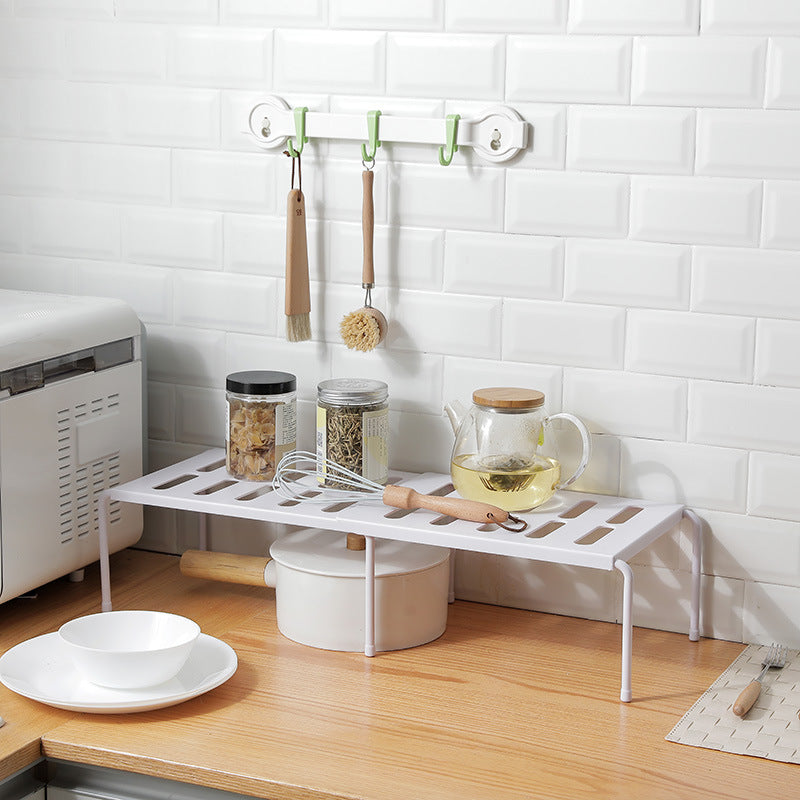 Expandable countertop kitchen storage rack for adding adjustable shelf space – view 2