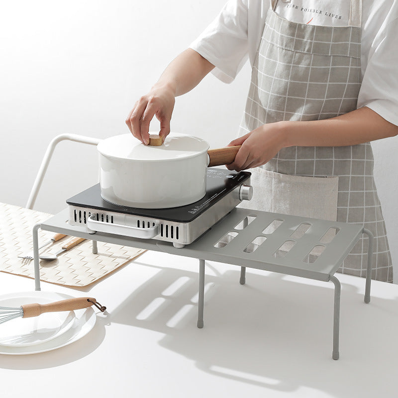Expandable countertop kitchen storage rack for adding adjustable shelf space – view 1