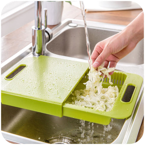3-in-1 over-sink cutting board with built-in drain basket – view 2