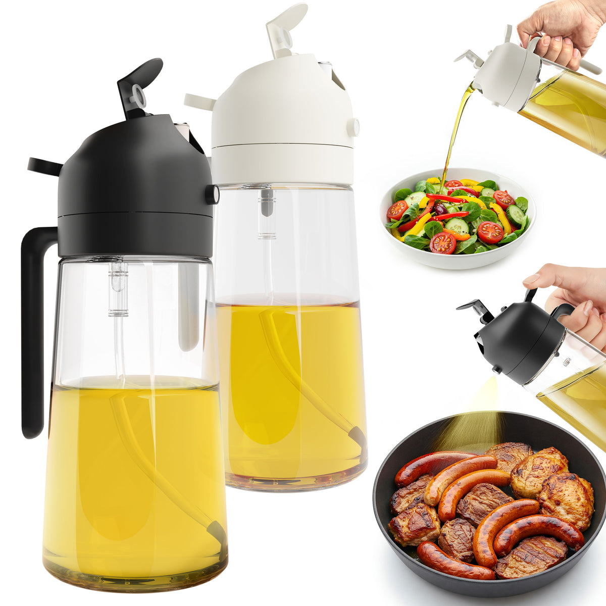 2-Pack 2-in-1 Glass Olive Oil Sprayer & Dispenser – 16 oz