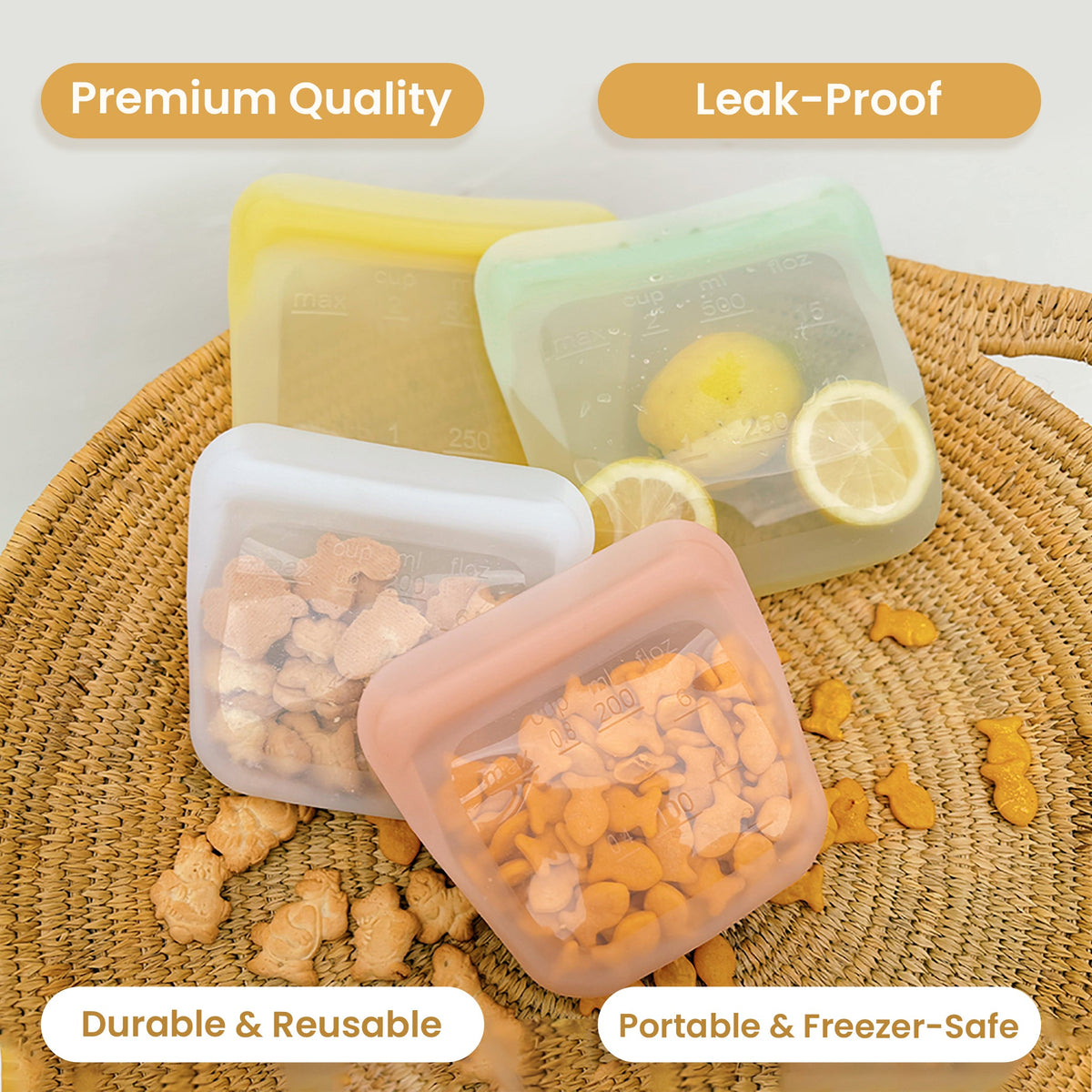purifyou reusable silicone food storage bags in assorted sizes and colors – view 4