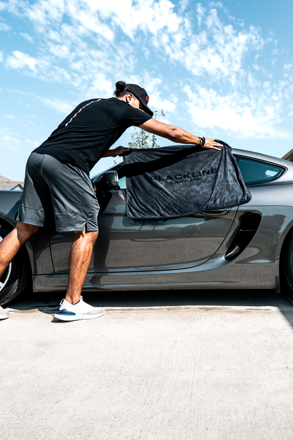 BLACKLINE slim drying towel used during vehicle detailing