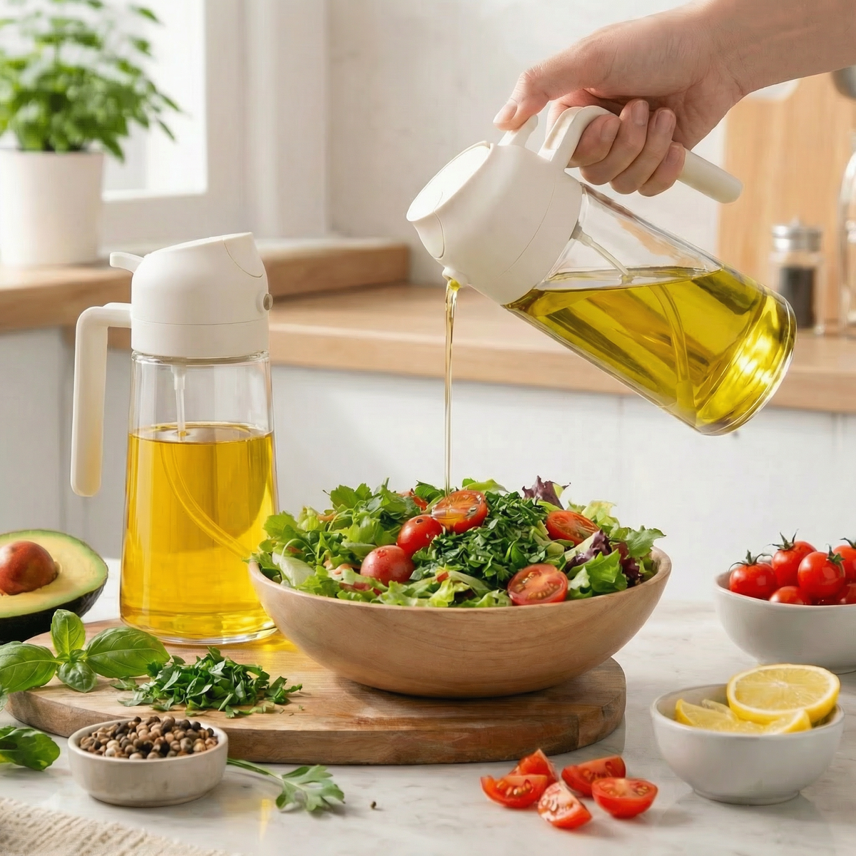 2-Pack 2-in-1 Glass Olive Oil Sprayer & Dispenser – 16 oz