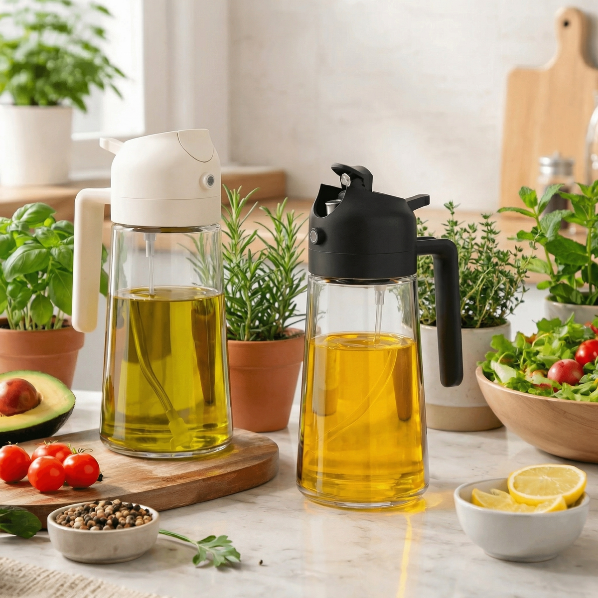 2-Pack 2-in-1 Glass Olive Oil Sprayer & Dispenser – 16 oz