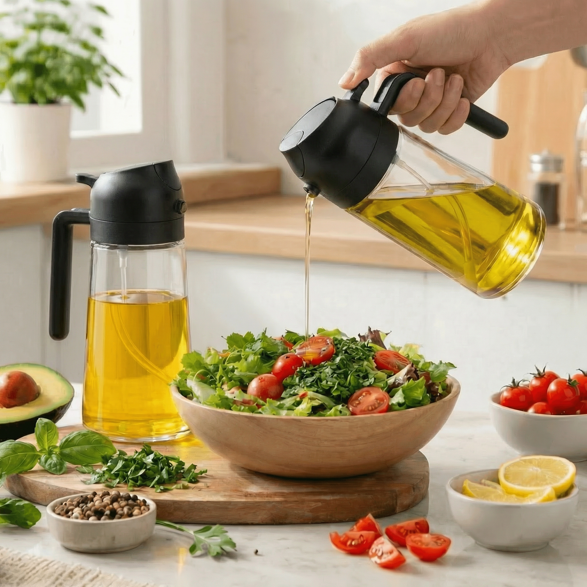 2-Pack 2-in-1 Glass Olive Oil Sprayer & Dispenser – 16 oz