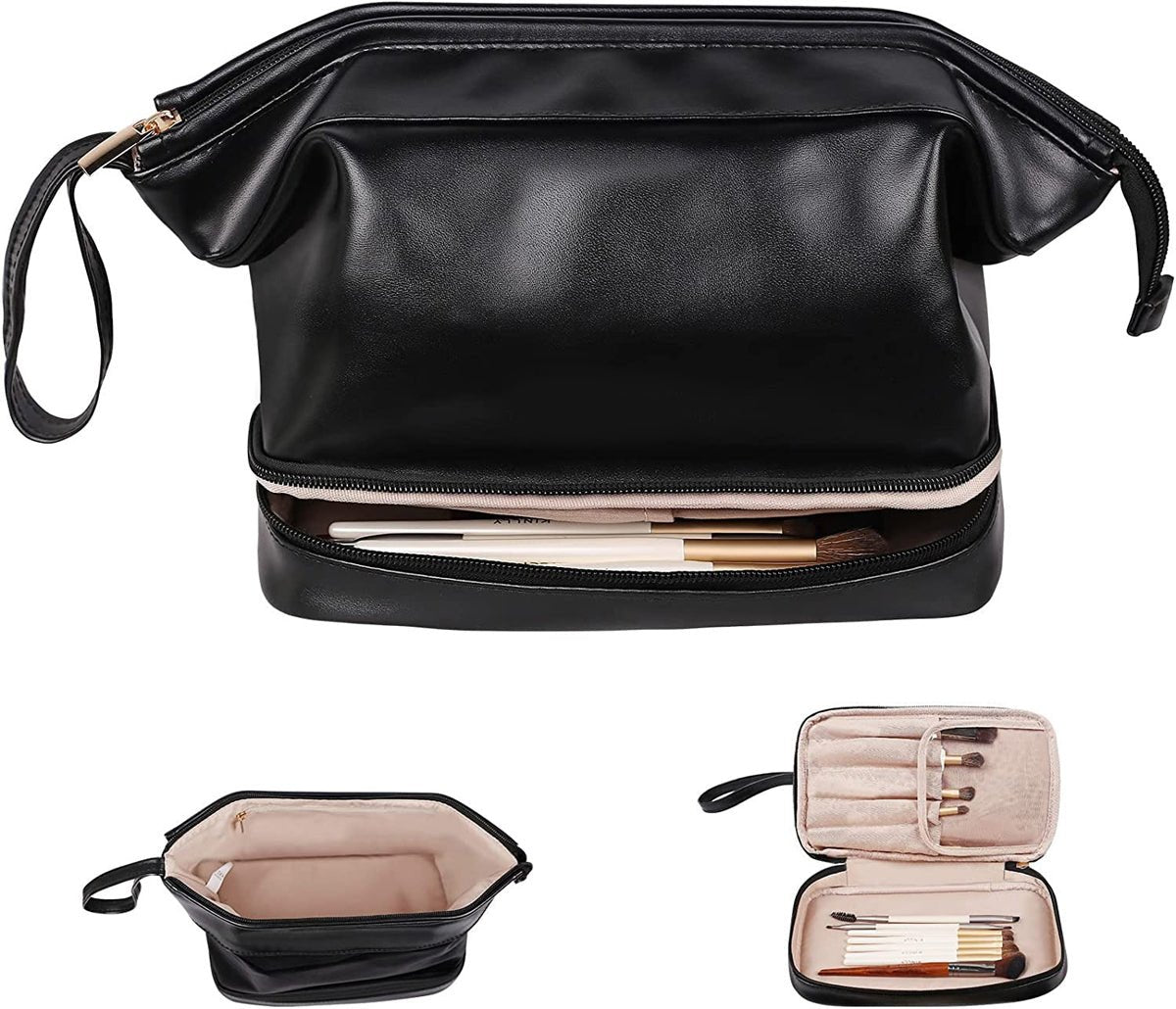 Travel cosmetic case with brushes stored separately