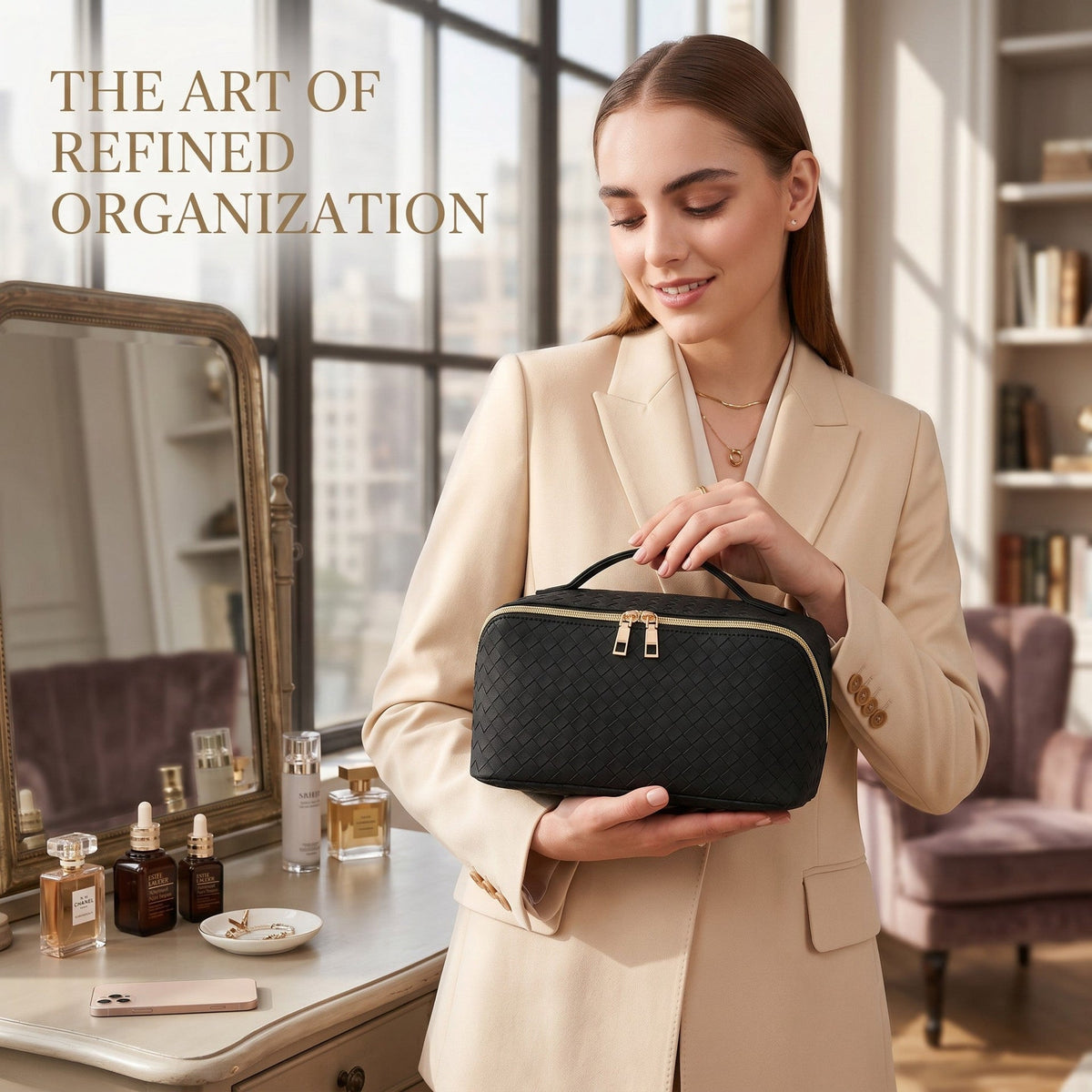 Compact makeup organizer for trips and daily use