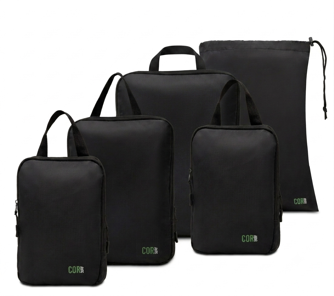 Black COR Surf five-piece compression packing cube set